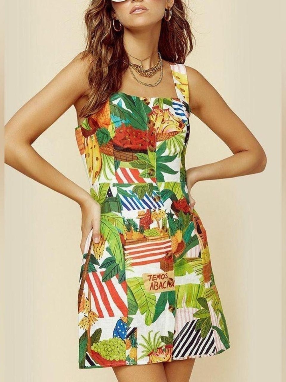 FARM Rio "Tropical Fair" Linen Mini Dress